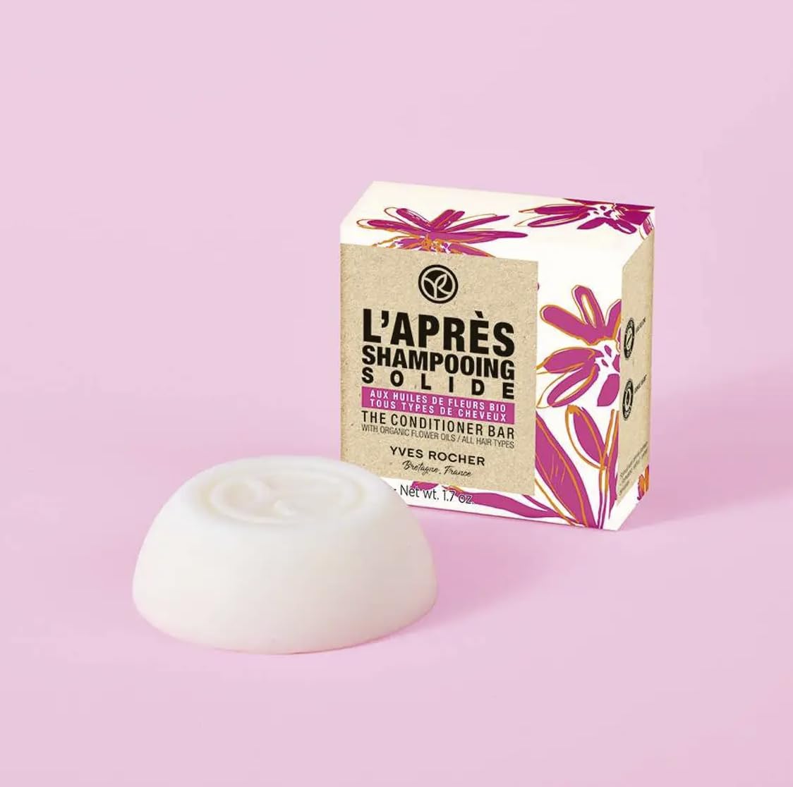 Yves Rocher Solid Conditioner for All Hair Types with BIO Flower Oils Lightweight & Nourishing Bar 50g