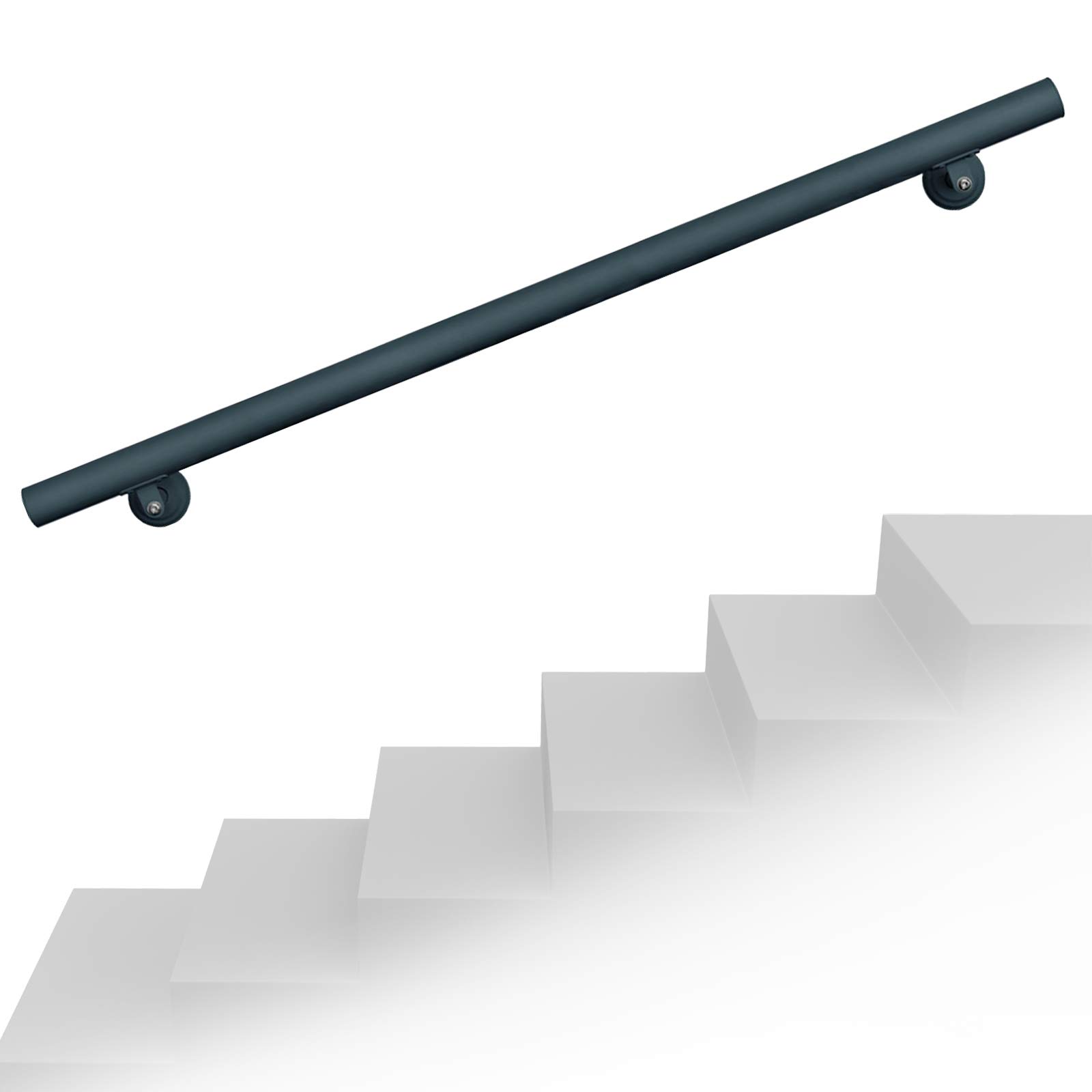 WilTec Kit Main courante Escalier 100cm Noire Acier Revêtement par poudre Rambarde Support mural Poignée Maintien sûr