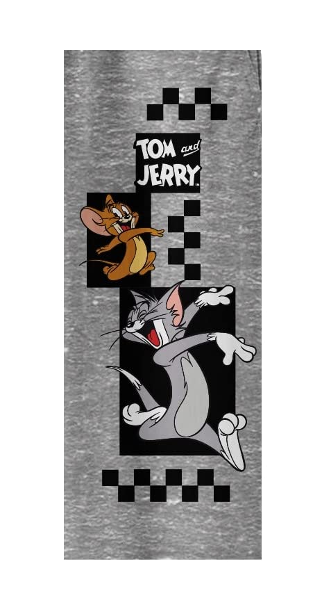 Tom & Jerry Jumping Characters with Checkered Background Youth Heather Gray Graphic Jogger Pants2