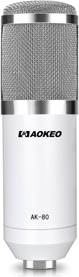 Aokeo AK-80 Professional Studio Recording Condenser Microphone Plug and Play Mic, Cardioid Pickup, Compatible Phone, Computer, Laptop,Youtube, Podcasting,Twitch, Skype,MSN,Gaming,Singing (AK-80 White)