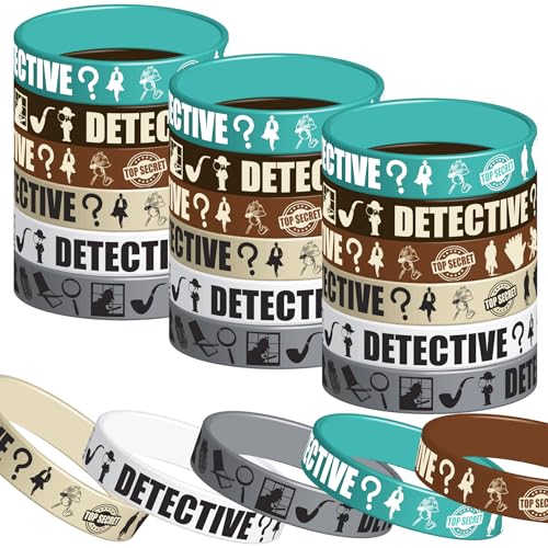 CupaPlay 24Ct Detective Party Rubber Bracelets Party favors - Top Secret Spy Murder Mystery Theme Party Supplies Decorations Birthday Silicone Wristbands Gifts