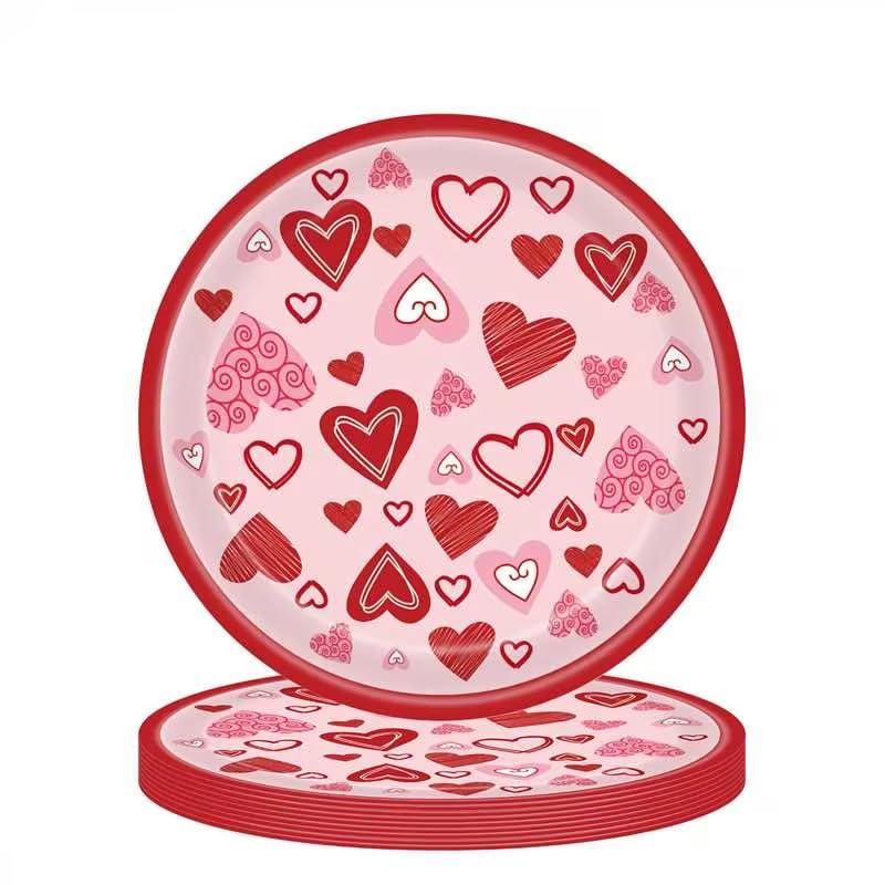 Photken 48 Pieces Valentine’s Day Paper Plates – 7 Inch Red and Pink Heart Round Disposable Dessert Plates for Valentine’s Parties, Weddings, Anniversaries, and Romantic Dinners