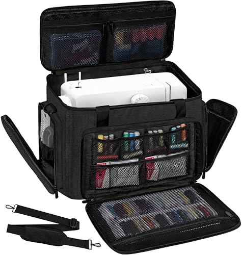 ITHWIU Sewing Machine Carrying Case with Multiple Storage Pockets for Accessories, Universal Tote Storage Bag Compatible with Most Standard Singer, Brother, Janome, Black