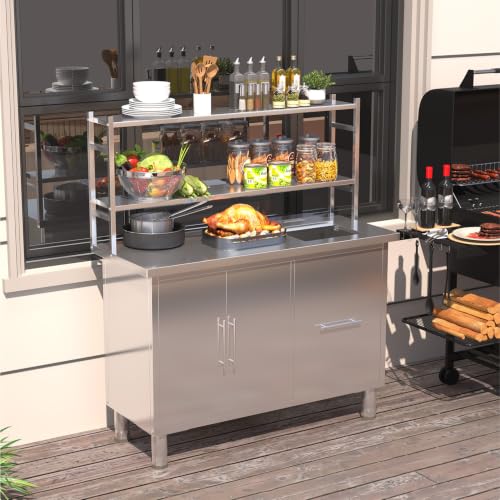 Image of Stainless Steel Prep Table with Trash Bin Cabinet, 48 inchx20 inch Commercial Kitchen Worktable with Adjustable Shelves, Storage Cabinet, Food Prep Station for Restaurant, Home and Garage