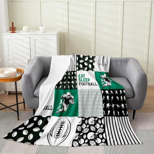 Erosebridal Football Throw Blanket for Boys Twin 60x80,Eat Sleep Football Blanket for Kids Youth,Football Player Fleece Blanket Lightweight,Sports Ball Game Patchwork Bed Blanket Home Room Decor