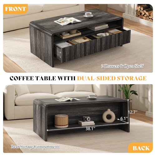 Image of AMERLIFE Fluted Coffee Table with Storage & Rounded Edges