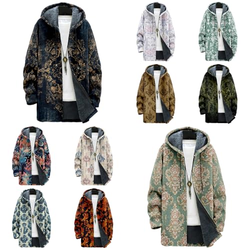MARSVOVO Cardigans for Men Western Fleece Jacket Warm Fleece Fall Winter Casual Zipper Hooded Neck Coat with Pockets3