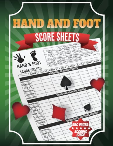 Hand And Foot Score Sheets: 150 Card Game Set Pads With 8 Players to track Rules | Instructions Guide
