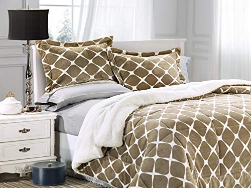 Elegant Comfort Softest, Coziest Premium Quality Heavy Weight Bloomingdale Pattern Micromink Sherpa-Backing Reversible Down Alternative Micro-Suede 3-Piece Comforter Set, King, Mocha #TOP29