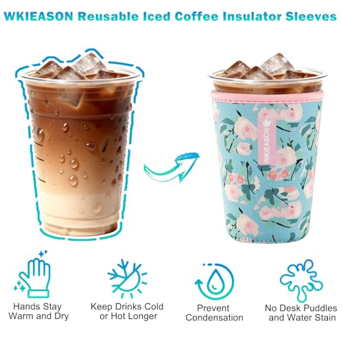 Image of Reusable Iced Coffee Insulator Sleeve for Cold Beverages and Neoprene Cold Coffee Cup Sleeves Cooler Cover 16-32OZ for Coffee Cups, McDonalds, Dunkin Donuts, More(Floral flower)