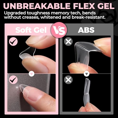 Image of UNA GELLA Almond Gel Nail Tips Short: Half Cover Almond Shape Nail Tips Matte 216pcs Clear Gelly Tips for Saving Nail Extension DIY Nail Art, Self-handle 12Sizes