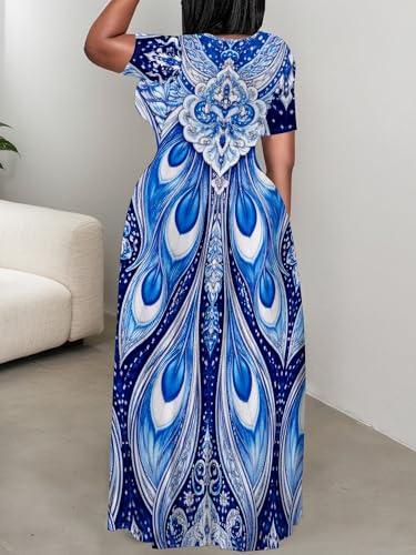 Image of PinkPatty Plus Size Maxi Dress for Curvy Women Crew Neck Long Sleeves Casual Dress Vacation Sundresses with Pockets