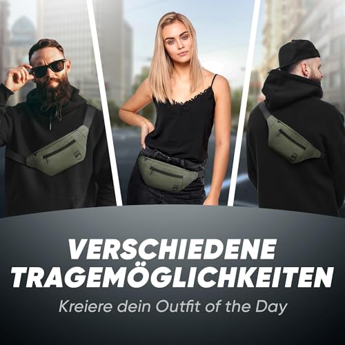 RUVO® Bauchtasche Herren und Damen | stylische Gürteltasche für maximalen Stauraum | 4 Fächer jeweils mit Reißverschluss | für alle Aktivitäten geeignet