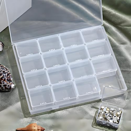 Image of Large Bead Storage Box - 16 Grids Clear Organizer, 1 Pack,Portable for Jewelry,Diamonds,Hardware,Craft Accessories Grid Plastic Box,Oil Painting Color Palette,Ring Earring Storage Box
