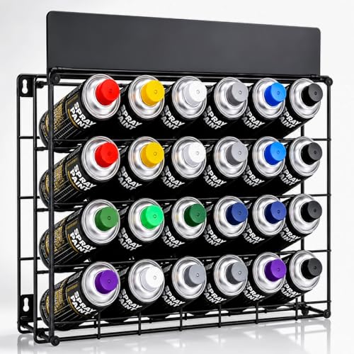 Image of Skywin TidyFriend Metal Spray Can Holder 17.3 x 13.4 x 5.3 Inches - Matte Black Spray Bottle Holder Wall Mount, Graffiti Art Supplies Organizer with a Removable Name Board (Black)