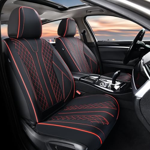 Image of FLORICH Leather Car Seat Covers, Automotive Seat Cover 2 Pack Waterproof Seat Covers for Cars Driver Seat Cover Protectors Universal Fit for Most Cars SUV Trucks Vehicles, Black&Red Line