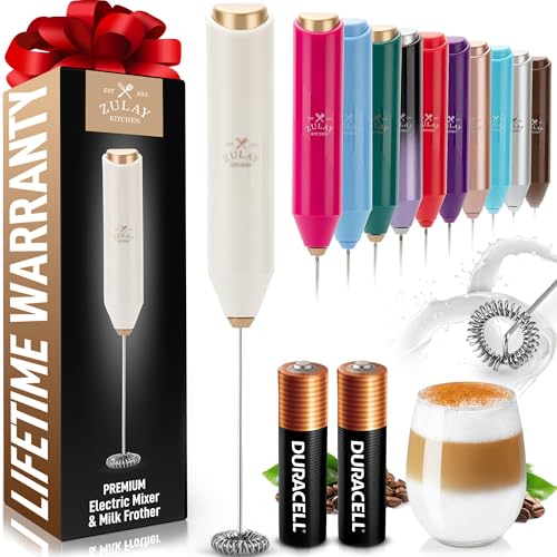 Image of Zulay Kitchen Powerful Milk Frother AA Batteries Included - Ultra Fast Handheld Drink Mixer with Stainless Steel Whisk Stirrer for Coffee, Protein, Matcha & More, Frother Wand Electric Frothmate Cream