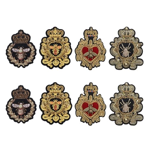 beinkmake 8 parches bordados de abejas de corona de 4 estilos, parche dorado para coser en telas, chaquetas, jeans, camisas, diademas, bolsos, manualidades