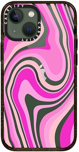Miniatura 3 de CASETiFY Impact - Funda para iPhone 13 Mini (protección contra caídas de 6.6 pies), remolinos rosados, negro transparente