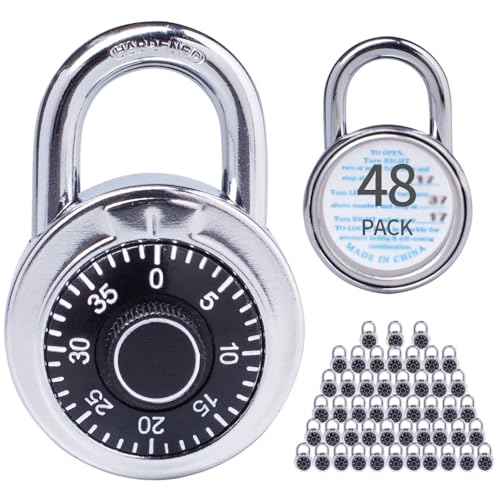 Image of Combination Padlocks with Metal Body, Indoor Use for Gym Lockers & School Locker, Black, 48-Pack