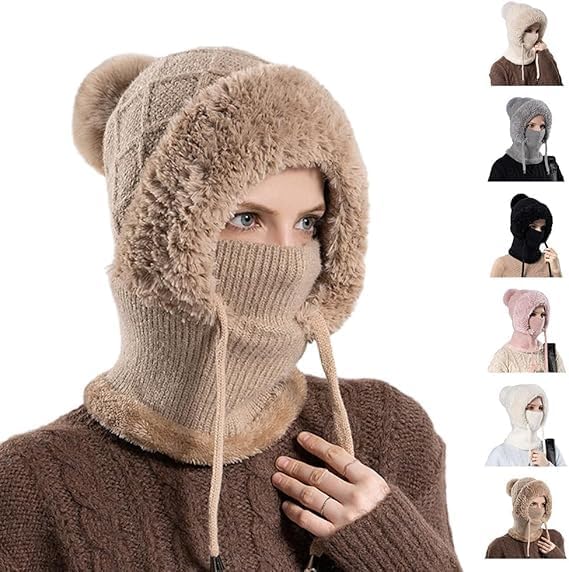 2026 Upgrade 3 in 1 Beanie Hat for Women, Windproof Knitted 3 in 1Beanie Hat with Scarf and Mask for Women Fall Winter