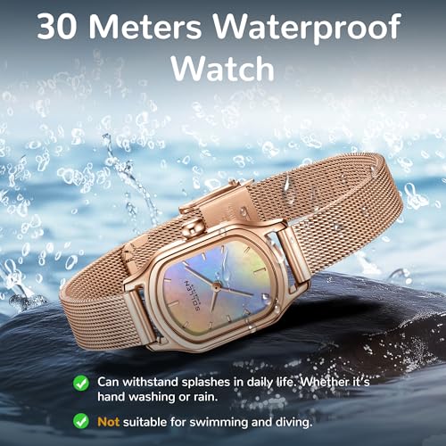 Image of SOLLEN Rose Gold Watches for Women, Square Dial Vintage Stylish Ladies Watches, 30M Waterproof & Stainless Steel Case, Casual & Dainty Wrist Watch for Women, Luxury Gift for Her