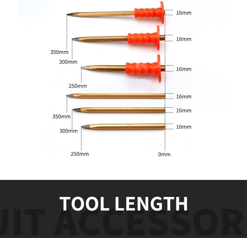 Alloy Steel Pointed Tip Metal Chisels Cold Chisel Iron Stone Chisel For Masonry Carving Concrete Brickwork(16x350Plastic Handle)