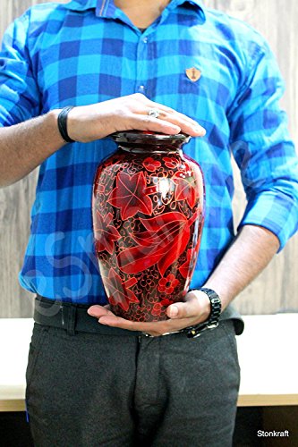 eSplanade Red Cremation urn Memorials urns Container Jar Pot | Urns | Metal Urn | Burial Urn | Memorial Urn (Red/Black) - Thumbnail 5