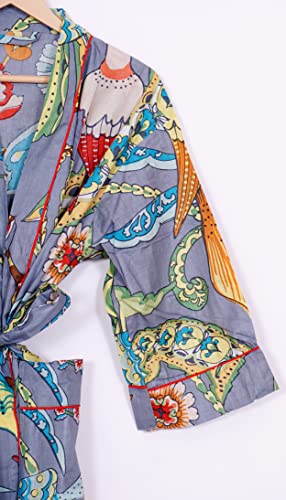 Image of Pure 100% Cotton Robe For Womens Bathrobe Dressing Gown Long sleepwear Free Size Kimono