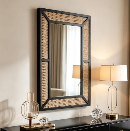 Amazon.com: THKSHOUZ Rattan Mirror for Wall Decor Bohemian Rectangular ...