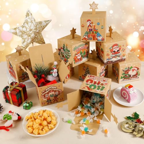 Qpout 27Pcs Christmas Kraft Paper Candy Boxes for Gift Giving,3D Xmas Goody Gift Cookies Treat Boxes,Decorative Christmas Favor Boxes for Holiday Xmas Party Favors Supplies Bag Fillers – Image 4