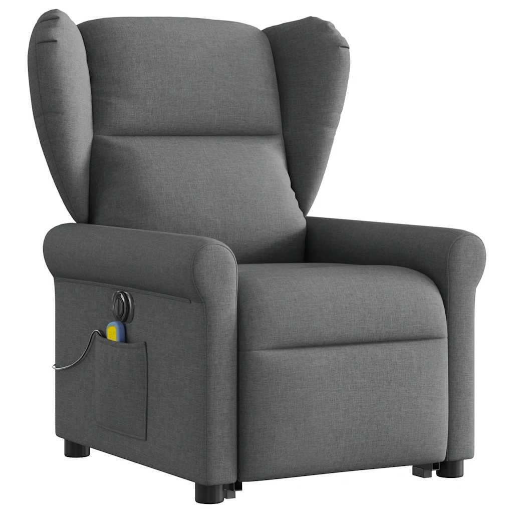 Sillón elevador eléctrico con masaje reclinable, color gris oscuro, de tela con 6 puntos, vibración y función de elevación, para un asiento cómodo y relajante