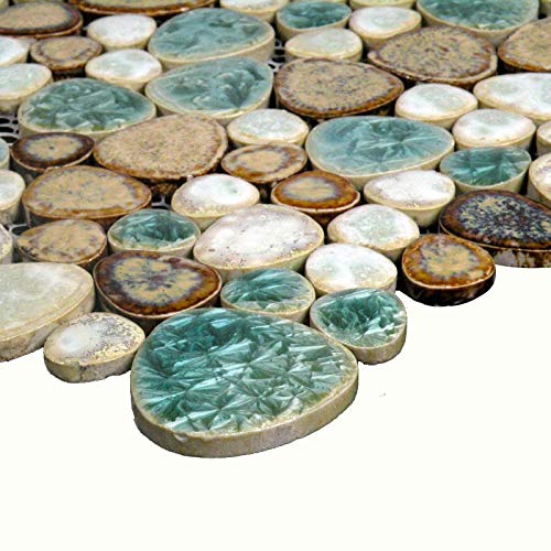 Hominter Tile Sample 3 x 12 Inches: Backsplash Tiles for Kitchen and Bathroom, Glazed Porcelain Tile Shower, Pebble Ceramic Pool Tile - Blue / Cream / Coffee PPT009