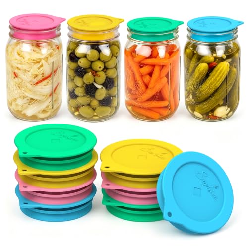 Sophico Silicone Fermenting Lids, Waterless Airlock Fermentation Tops Mason Jar Lid Fermenter Caps for Pickles, Kimchi, and Fermented Probiotic Food - 8 Pack, Wide Mouth (Jars Not Included)