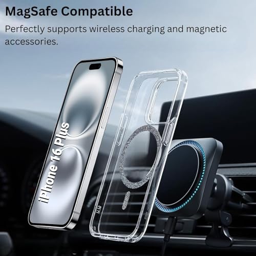 Image of AIBEX Back Cover Case Compatible with iPhone 16 Plus | Glitter Ring Cute Shiny Colorful Bling Case (Compatible with Magsafe) | Transparent PC+TPU Glossy Shiny Cover for Girls & Women - Black