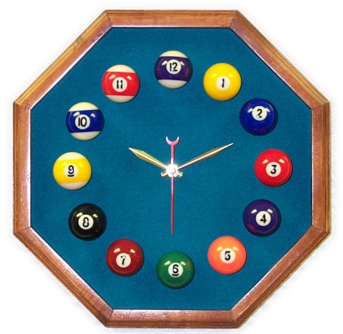 DAD 5IVE Billiards Pool Room Octagon Clock Mahogany & Std Green Mali Felt DAD 5IVE Billiards Pool Room Octagon Clock Mahogany & Std Green Mali Felt