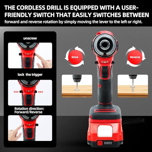 Image of DOGTOOTH 21V Cordless Drill Driver - Electric Screwdriver Set with 2 Batteries and Charger, Variable Speed Trigger，Brushless Motor Build-in LED，for DIYers and Handymen, Home Repair, Light Drilling