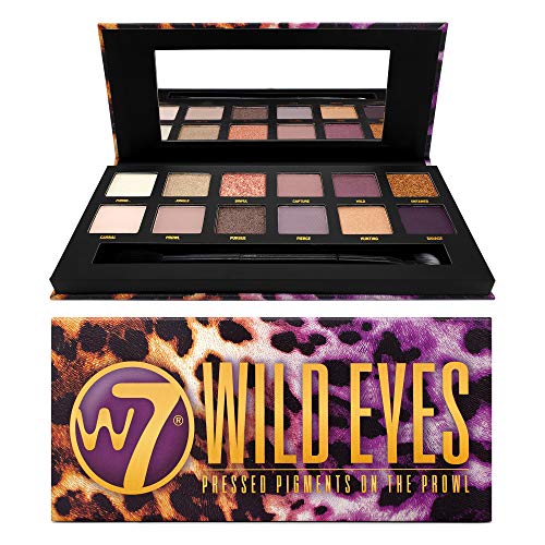 W7 | Wild Eyes Pressed Pigment Palette Makeup | Tones: Cream Mattes, Shimmers & Glitters | Colors: Soft Purples, Nudes, Pinks and Golds | Cruelty Free, Vegan Makeup For Women