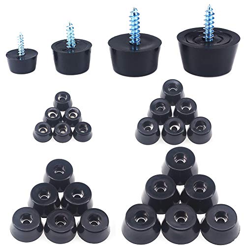 Paquete de 96 almohadillas de goma redondas negras con tornillos de fijación, arandela de acero inoxidable para tabla de cortar, amplificadores, gabinetes, mesas de escritorio, sofás