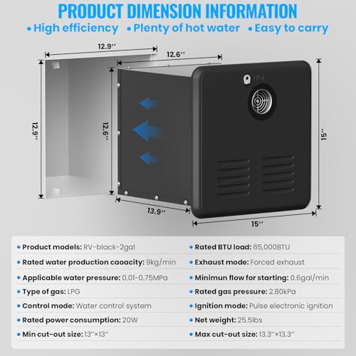 Image of RV Tankless Water Heater,65000 BTU, Instant Hot Propane Gas Water Heater, DC 12V Power, On Demand Instant Hot Water Heater,Multi-Protection for RVers' Everyday Use
