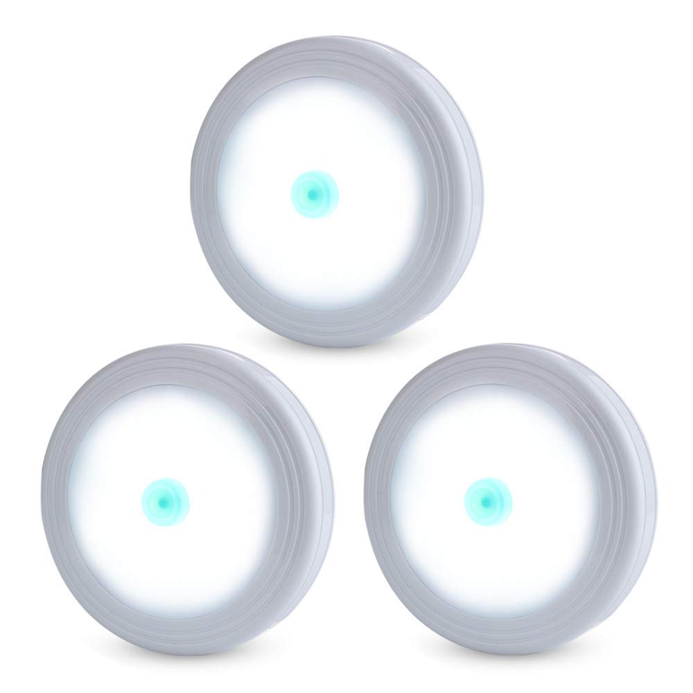 Tap Lights, LED Stick on Push Touch Lights Battery Powered Puck Lights for Closets, Under Cabinets, Counters, Outage and Emergency Use, 3-Pack, White (Batteries Not Included)