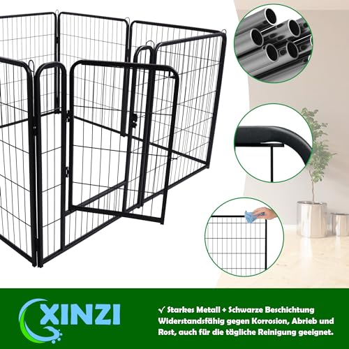 XINZI 80cm Höhe Hundelaufställe Freilaufgehege Welpenlaufstall mit Türen & Erdanker Modular Hundezaun Metall Welpengitter Garten Tierlaufstall für Außen- und Innenbereich (8 Elemente)