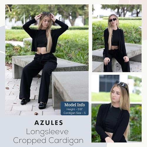 Image of Azules Cropped Cardigan for Women, Open Front Drape Lightweight Sweater Long Sleeves Women's Cardigans