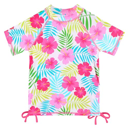 Image of BAOHULU Girls Two Piece Swimsuits Rash Guard Ruffle Bikini Skirt Short Sleeves Beach Dress Swimwear UPF 50+ 3-12Y