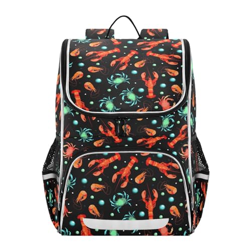 School Backpack Lobsters Crabs Shrimps Travel Hiking Large Capacity Causal Daypack Bookbag Bag Laptop Schoolbag with Reflective Tape for Boys Girls Adults