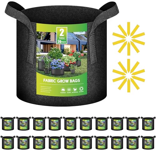 iPower 20 Pack 2 Gallon Grow Bags Garden Planting Nonwoven Fabric Pots with Reinforced Handle Heavy Duty and Aeration Planter Pot for Tomato Fruits Vegetables and Flowers