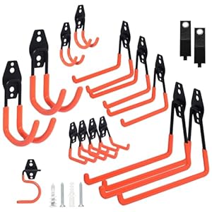 16 Pack Steel Heavy Duty Garage Hooks Storage Hooks with Anti-Slip Coating, Utility Garage Wall Mount Hanger and Organizer for Bikes, Ladder, Rope, Broom, Shovel and Garden Power Tools (16, Orange)