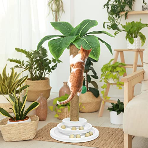 Cat Scratching Post, 26 Inch Tall Cat Scratcher Post For Cats And Kittens, Scratching Posts With Dangling Ball, Nature Sisal Cat Scratcher Cat Scratching Tree With Wooden Ball Toy For Indoor Cats #TOP1