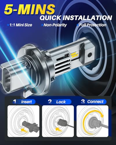 Image of AUTOONE 9008 H13 Light Bulbs, 1:1 Mini Size, 60,000LM Brightness, 6500K Cool White, Easy 3 Min Plug and Play, IP68 Rated, Long Lifespan, Pack of 2