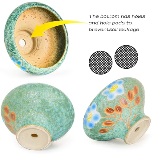Image of Sungmor 9.6 Inch Large Succulent Plant Pots, Pretty Hand Painted Ceramic Planter with Drainage, Indoor Outdoor Cactus Planter Bonsai Pot, Flower Pot for Indoor Plants Garden Windowsill Desktop Decor